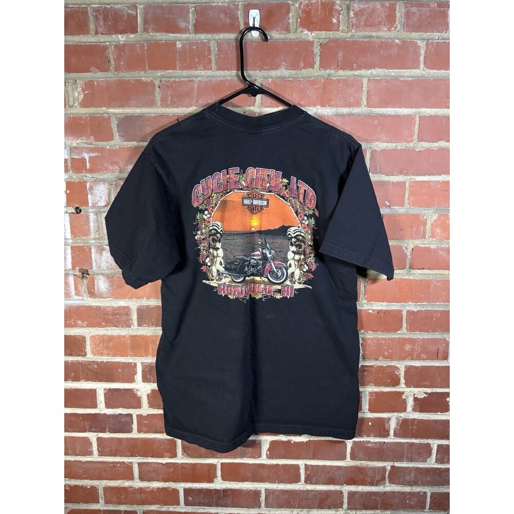 Vintage Y2K Harley Davidson Black Shirt Honolulu Hawaii Made In USA Mens Large